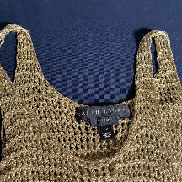 Ralph Lauren Gold Lame Open Hand Knit Mesh Sleeveless Scoop-neck Tank Sweater - Picture 16 of 16